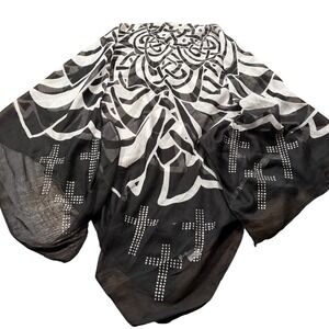 Goth‎ Mcbling Emo Black White Celtic Knot Rhinestone Cross Scarf 35x35
